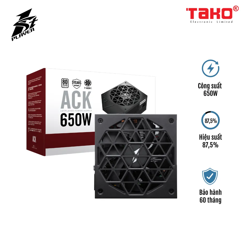 NGUỒN MÁY TÍNH FIRST PLAYER (1STPLAYER) ACK-STD-650 650W ĐEN (80 PLUS)