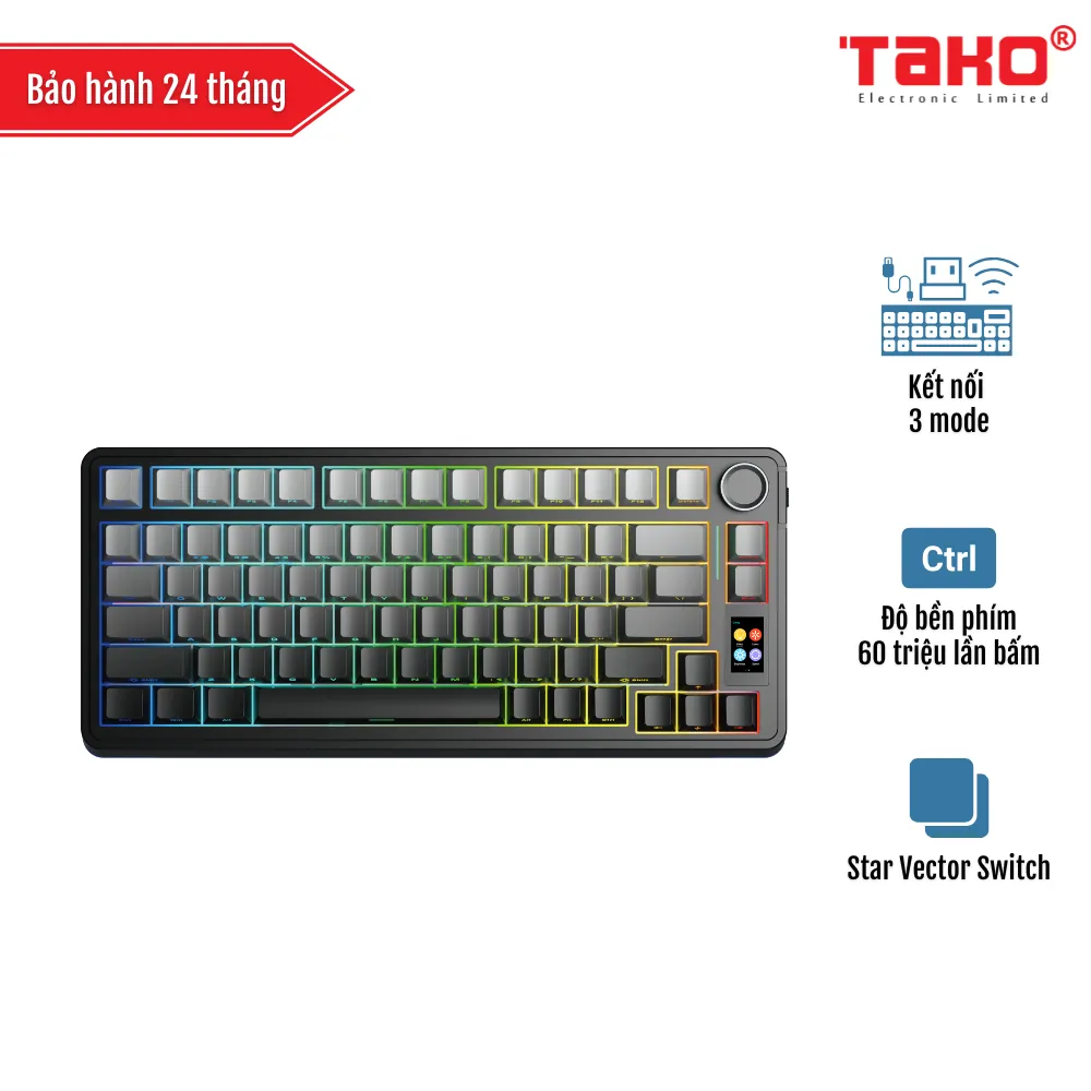 AULA S75 PRO (2155) BÀN PHÍM CƠ GAMING 3 MODE (Phiên bản màu Xám đen gradient/ Star Vector switch)