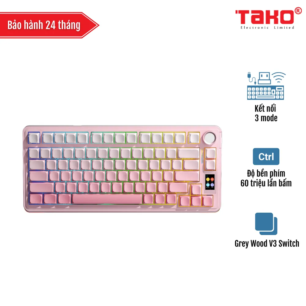 AULA S75 PRO (2131) BÀN PHÍM CƠ GAMING 3 MODE (Phiên bản màu Hồng gradient, Grey Wood V3 Switch)