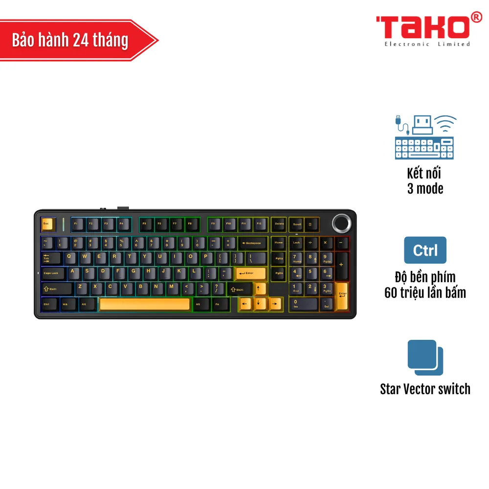 AULA F99 PRO BÀN PHÍM CƠ GAMING 3 MODE (Phiên bản Có núm xoay/ Đen + xanh đậm + cam/ Star Vector switch)