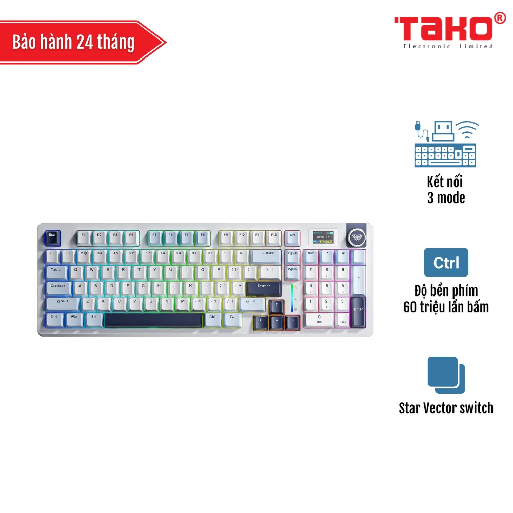 AULA S98 PRO BÀN PHÍM CƠ GAMING 3 MODE (Phiên bản Xanh dương + trắng + tím đậm/ Star Vector switch/ Pin 4000mAh)