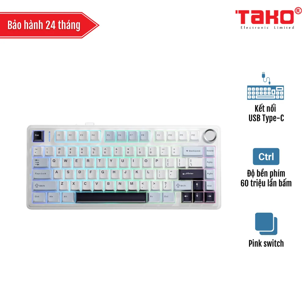 AULA F75 (4883) BÀN PHÍM CƠ GAMING CÓ DÂY (Phiên bản Xanh dương + Trắng + Tím đậm/ Pink switch)