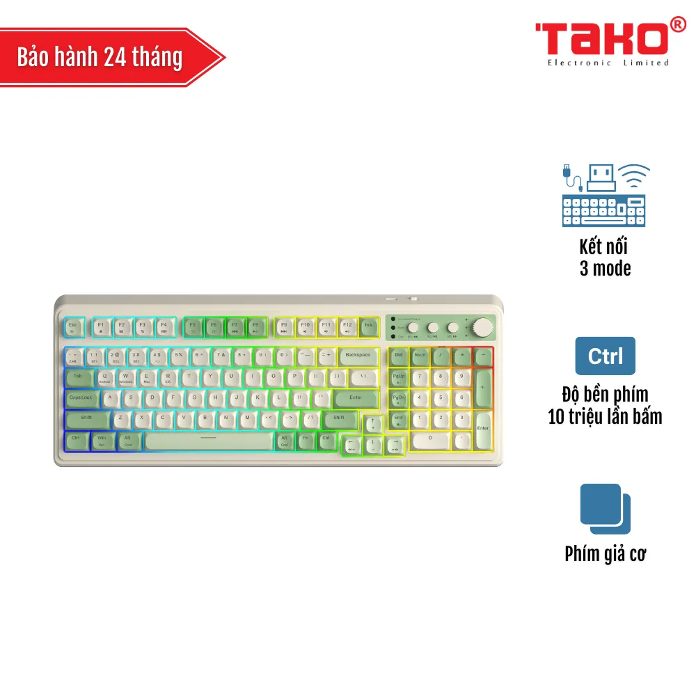 AULA S99 (6944) BÀN PHÍM GIẢ CƠ GAMING 3 MODE (Phiên bản Xanh lá + Be)