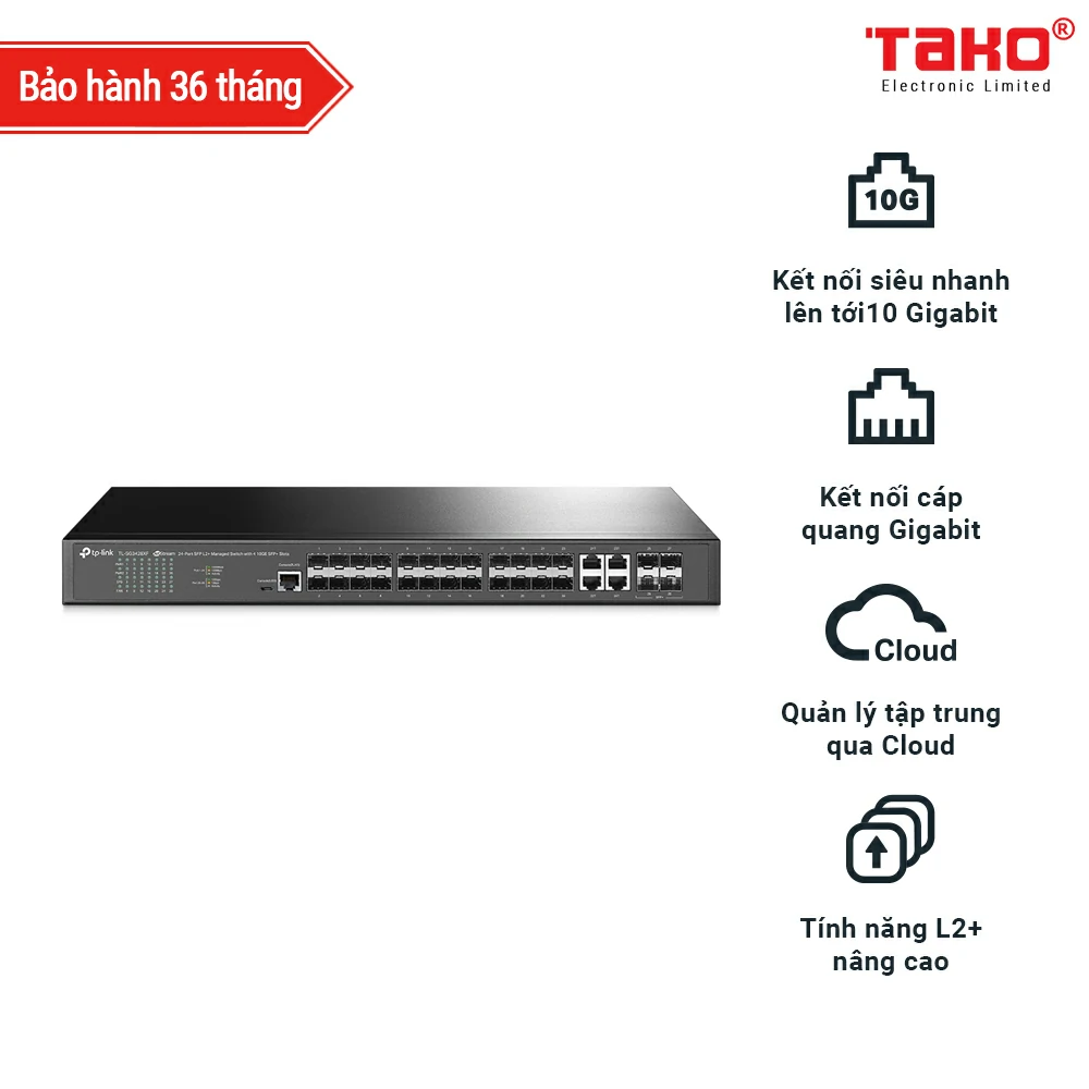 TL-SG3428XF Switch quản lý 24 cổng SFP L2+ JetStream với 4 khe cắm 10GE SFP+