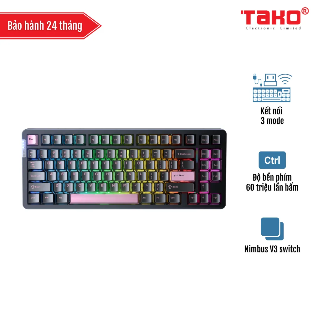 LEOBOG Hi86 BÀN PHÍM CƠ GAMING 3 MODE (Phiên bản Đen Hồng/ Nimbus V3 switch)