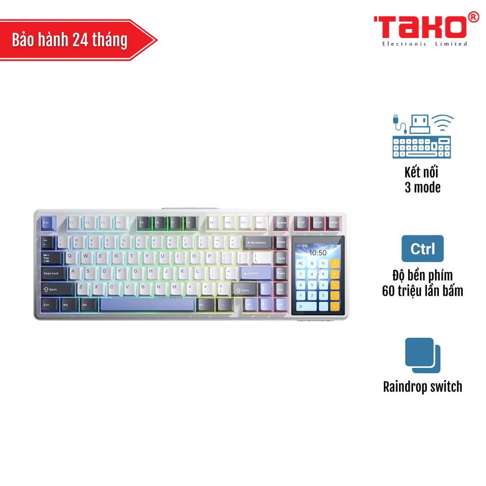 AULA L99 (3602) BÀN PHÍM CƠ GAMING 3 MODE (Phiên bản màu Xám đậm + Trắng + Xanh dương/ Raindrop switch)