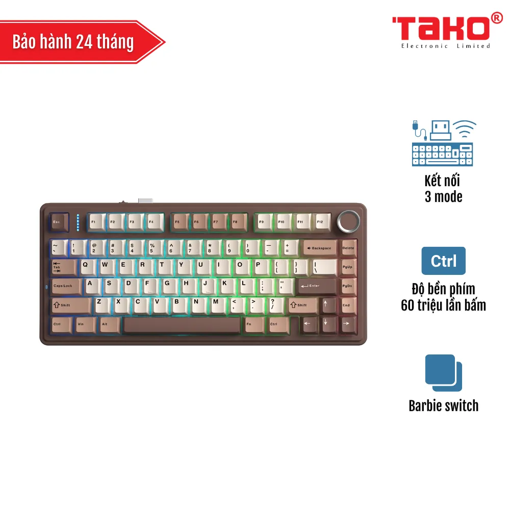 AULA F75 (3305) BÀN PHÍM CƠ GAMING 3 MODE (Phiên bản màu Nâu be/ Barbie switch)