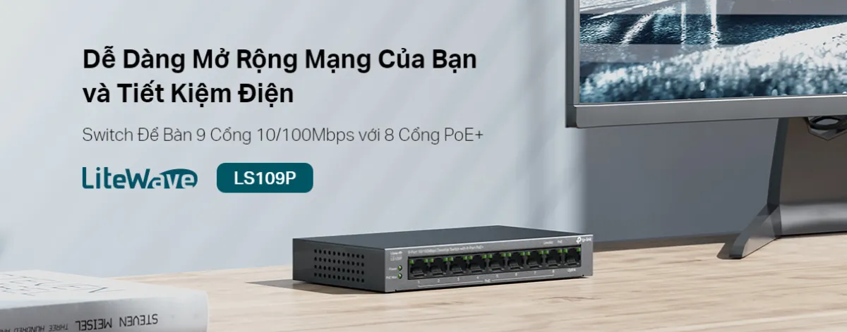 LS109P Switch Để Bàn 9 Cổng 10/100Mbps với 8 Cổng PoE+