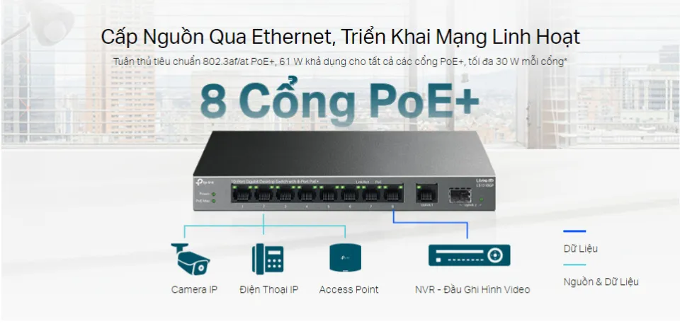 LS1210GP Switch Để Bàn Gigabit 10 Cổng với 8 Cổng PoE+