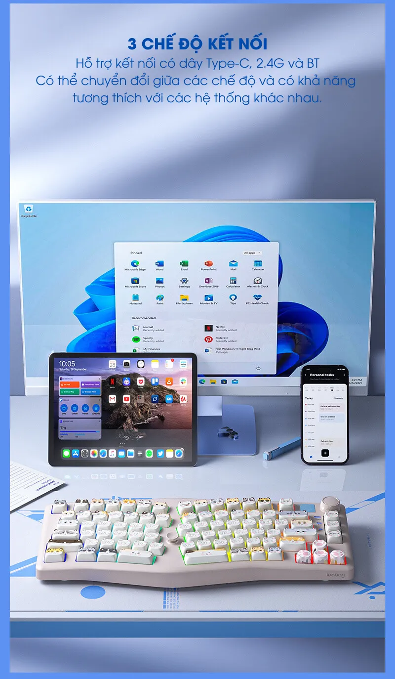 LEOBOG A75 BÀN PHÍM CƠ GAMING 3 MODE
